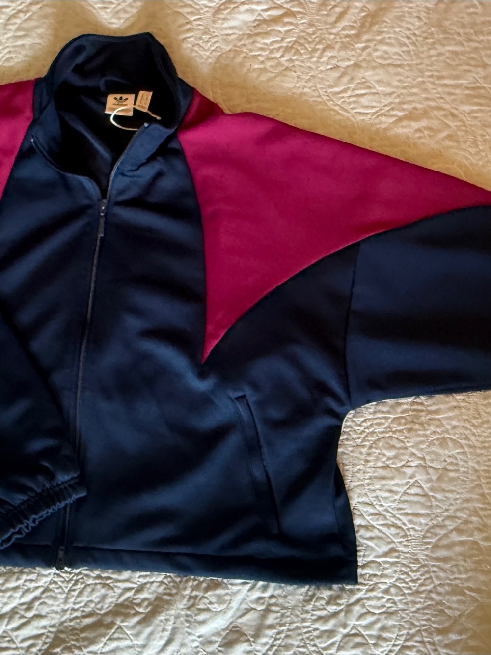 adidas Navy and Magenta Bomber-Style Track Jacket